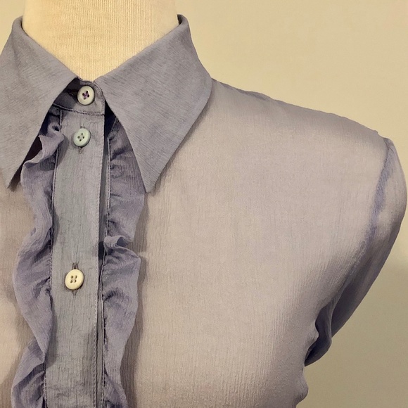 Lilac Silk Ruffled Prada Blouse/Button-Down - Picture 8 of 15
